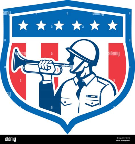 Illustration Of A Soldier Military Police Personnel Blowing A Bugle Set Inside Crest Shield With