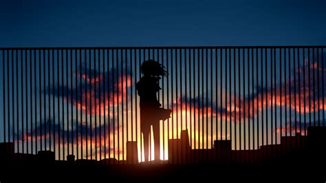 2560x1440 Anime Girl Watching Sunset Fence 4k 1440p