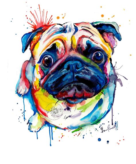 Colorful Pug Art Print Print Of My Original Watercolor Painting Free