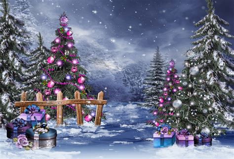 Laeacco Winter Snow Christmas Trees Ts Scene