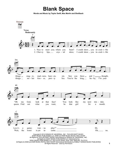 Blank Space Sheet Music By Taylor Swift Ukulele 157064
