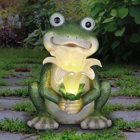 Exhart Garden Sculpture Solar Frog Garden Statue Led