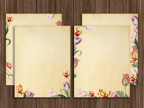 Tulip Printable Stationery Set Lined Letter Writing Paper Etsy