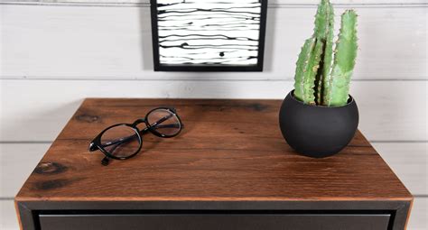 Black Floating Bedside Table With 1 Old Wooden Box Etsy