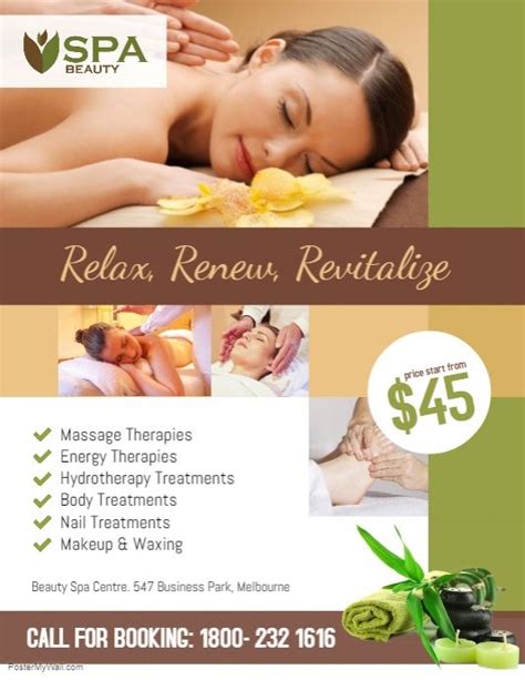 Spa Salon Beauty Flyer Poster Template Massage Therapy Massage Spa