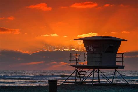 Solana Beach Sunset With Lifeguard Tower Stock Photo Image Of Beach
