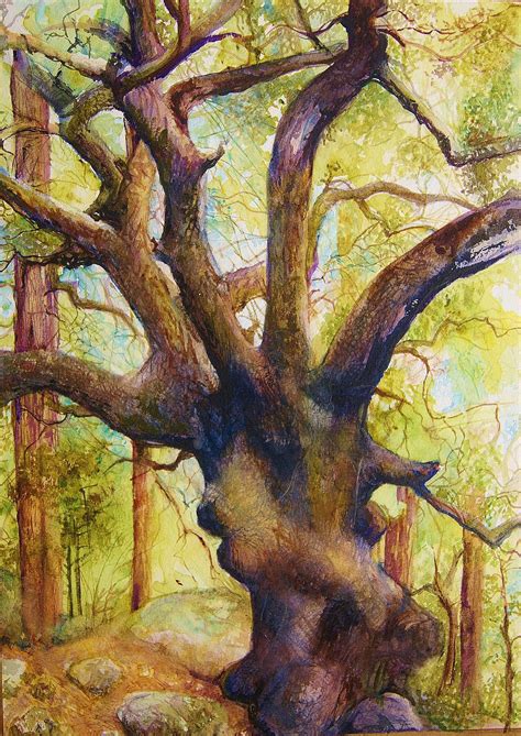 Oak Tree Painting Original Watercolor Etsy Tree Painting Original