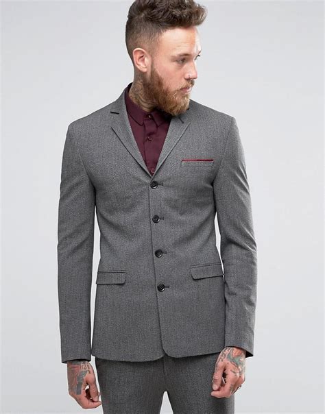 Asos Super Skinny Four Button Suit Jacket In Salt And Pepper In Gray