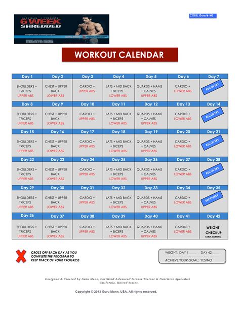 Downloadable Monthly Calendar To Help You Keep Up With Your Workout