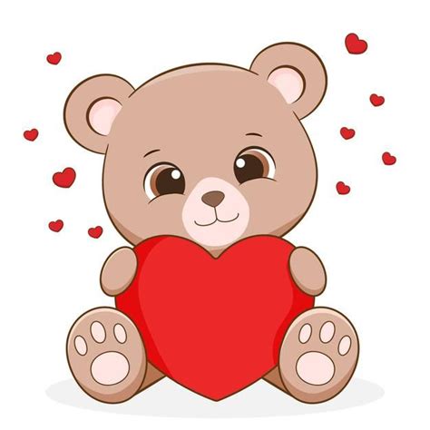 Cute Bear Holding Heart Drawing