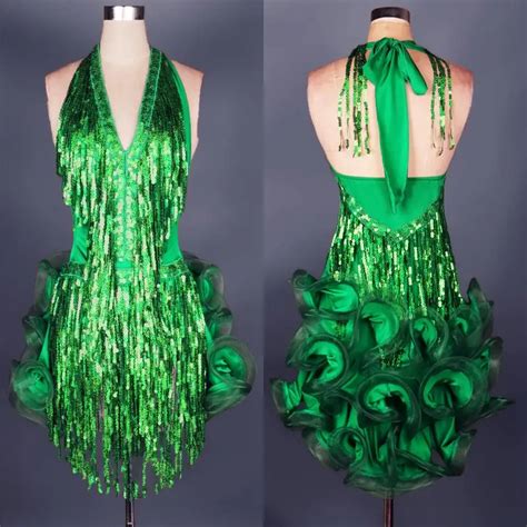 Latin Dance Dress Green Professional Costume For Women Fringe Samba Costume Colorful Womens