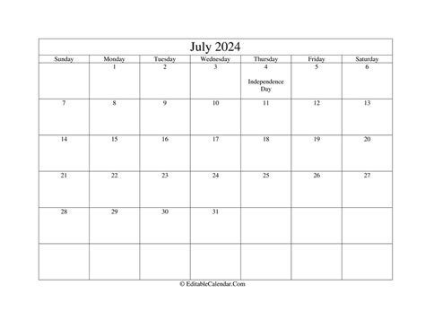 Editable Printable July 2024 Calendar 2024 Calendar Printable