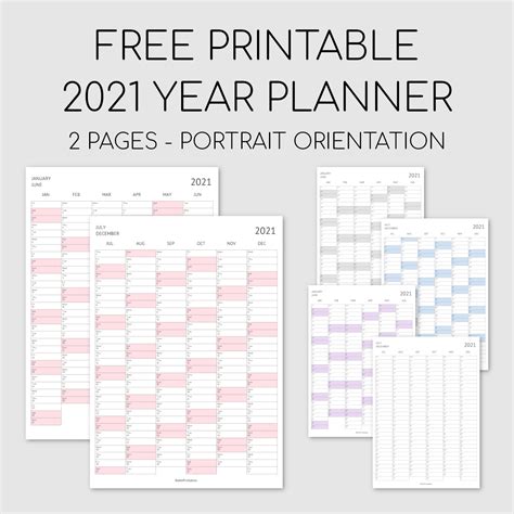 Printable 2021 Year Planner 2 Pages Portrait Orientation