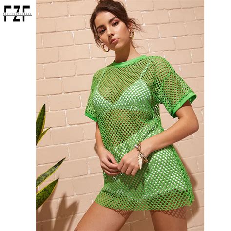 Casual Solid Contrast Binding Green Fishnet Dress Buy Dress Casual