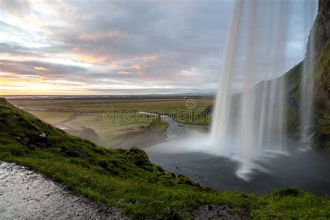 Seljalandsfoss Waterfall At Sunset South West Iceland Stock Image