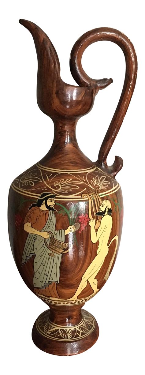 Vintage Handmade Ceramic Lekythos Greek Vase | Chairish