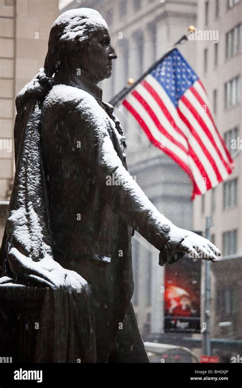Statue Of George Washington In Front Of Federal Hall On Wall Street