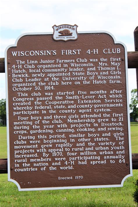 Wisconsin Historical Markers Marker 175 Wisconsins First 4 H Club