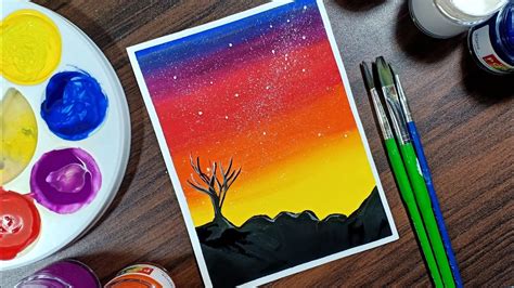 Colorful Silhouette Painting For Beginners With Poster Colours