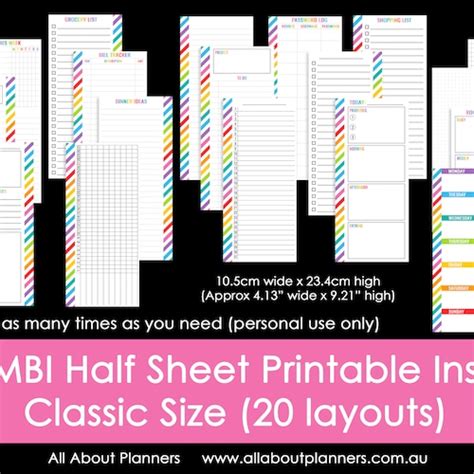 Mambi Half Sheet Printable Planner Insert Classic Size Refill Etsy