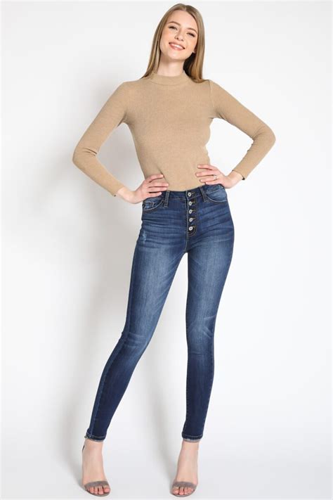 Kan Can Women S High Rise Button Fly Super Skinny Jeans Kc