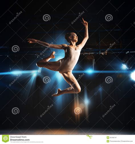 Square Photo Of Young Blonde Ballet Dancer In Jump On Stage Stock Image