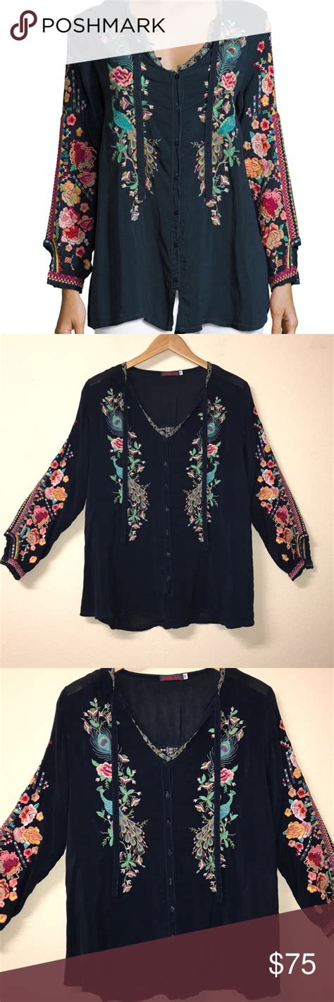Johnny Was Peacock Embroidered Georgette Top S Georgette Tops Tops