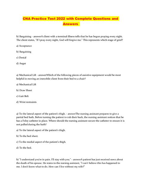 Cna Practice Test 2022 With Complete Questions And Answers Browsegrades