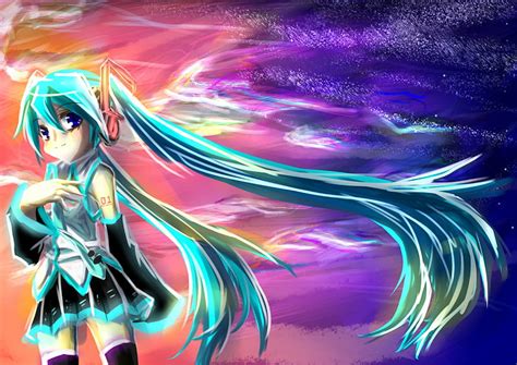 720p Free Download Hatsune Miku Pretty Orange Cg Yellow Clouds