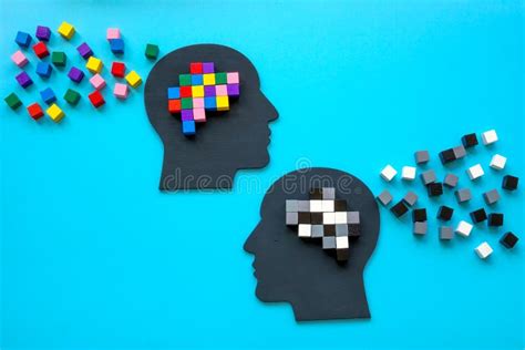 Positive And Negative Mindset Concept Heads With Colorful Cubes Stock