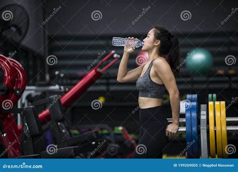 Young Girl Drink Water In Gym Stock Image Image Of Background