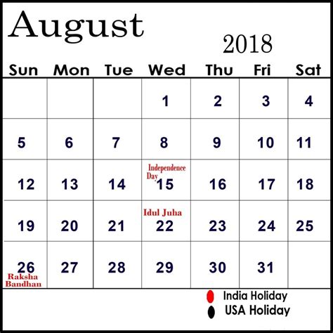 Calendar Of All National Days August Calendar Inspiration Design