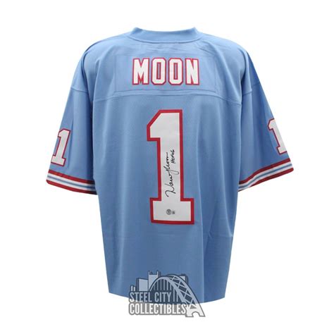 Warren Moon Autographed Houston Oilers Blue Mitchell And Ness Jersey