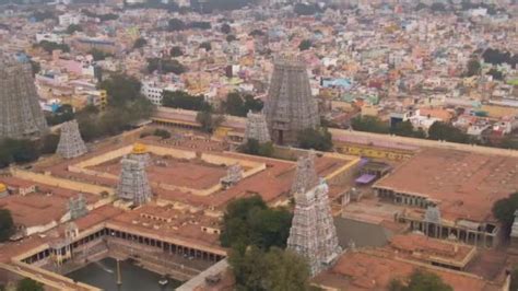 South India Holy Temple Gopuram Srirangam Trichi India Aerial View