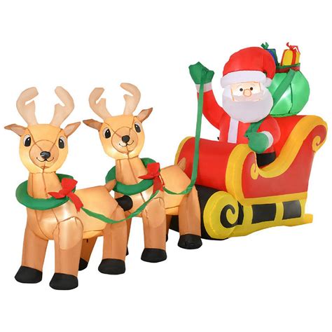 Homcom 8ft Long Christmas Inflatable Santa Claus With Sleigh And