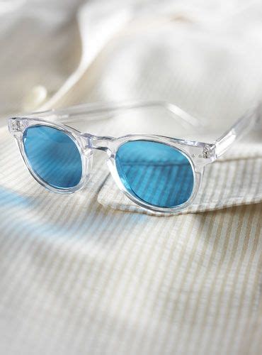 semi round sunglasses in clear with blue lenses mens sunglasses fashion mens glasses fashion
