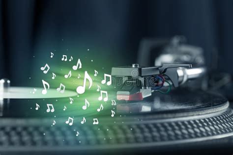 Turntable Playing Music With Audio Notes Glowing Stock Photo Image Of