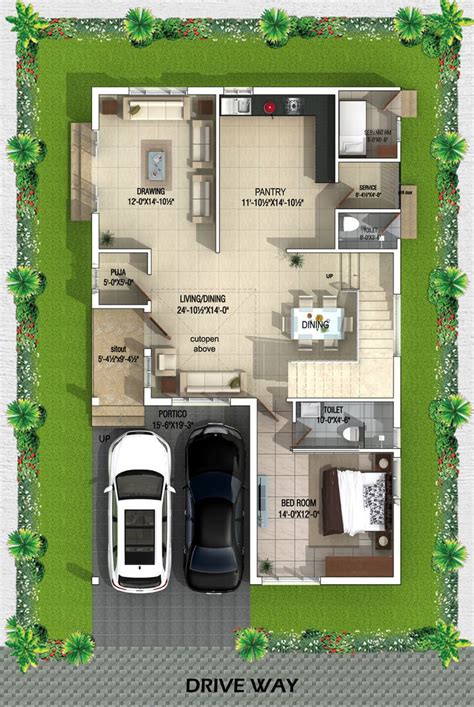 Type A West Facing Villa Ground Floor Plan 2bhk House Plan Model