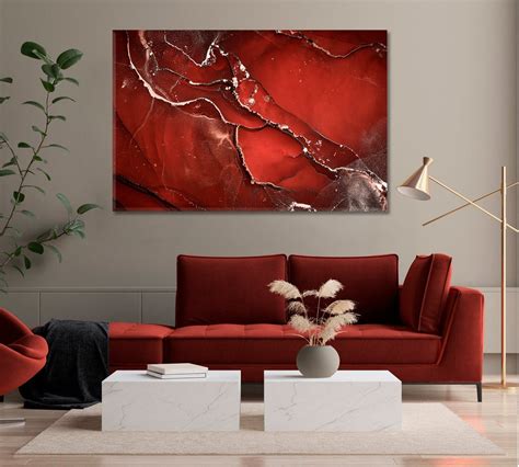 Red Abstract Canvas For Home Wall Art Decor Colorful Modern Etsy