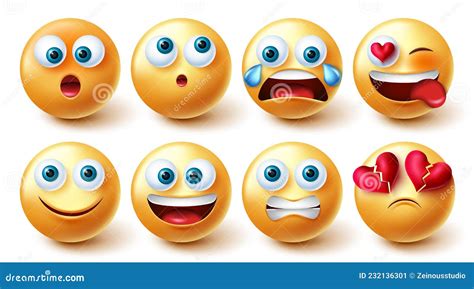 conjunto de vectores emoji smileys emojis de caracter 3d sonriente en expresiones faciales