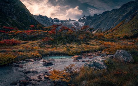 Download Wallpapers Andes Patagonia Mountain River Evening Sunset