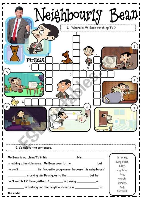 Mr Bean Video Comprehension Worksheet On Neighbourly Bean Episode Of
