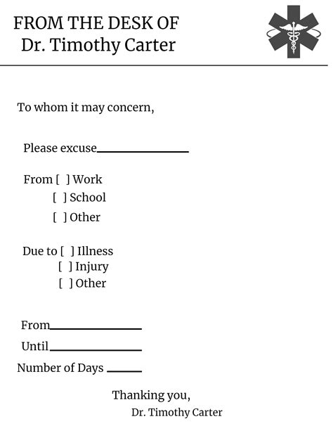 Printable Doctors Note For Work Printable World Holiday