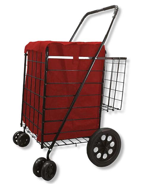 Double Basket Flat Folding Shopping Cart With Swivel Wheels For Laundry