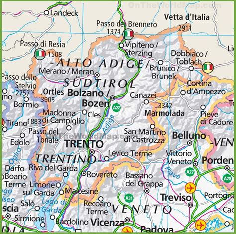 Large Map Of Trentino Alto Adige