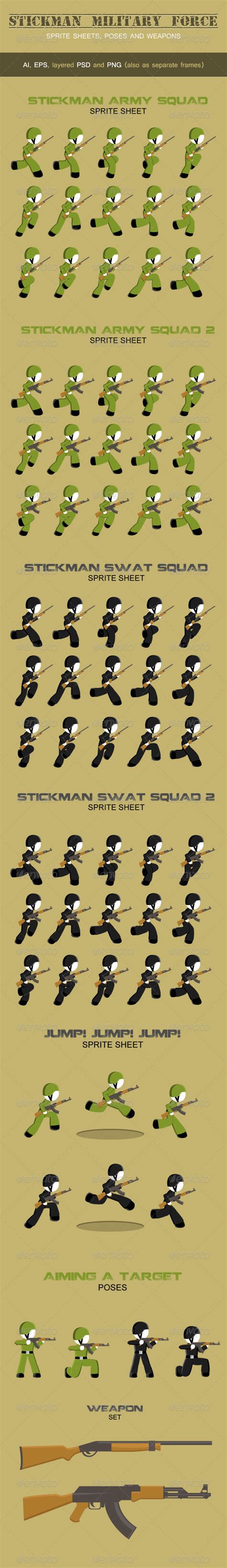 Stickman Military Force Sprite Sheets By Idollisimo