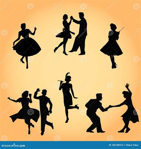 Silhouettes Of Dancers Set Of Retro Style Dancers Of The 20`s Stock