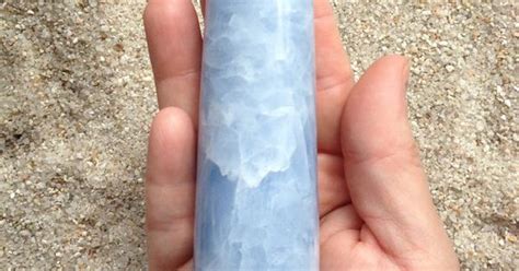 blue calcite gemstone yoni wand massage wand throat third eye chakras almost 6 inches rounded