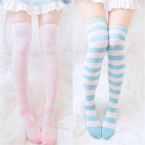 striped knee socks preppy girl style thigh high stockings striped stockings
