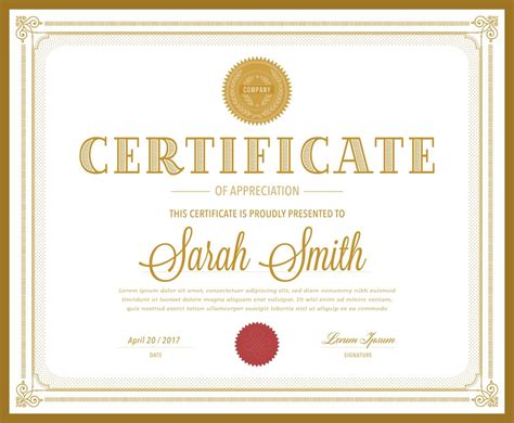 Retro Gold Certificate Vector Template Vector Art And Graphics